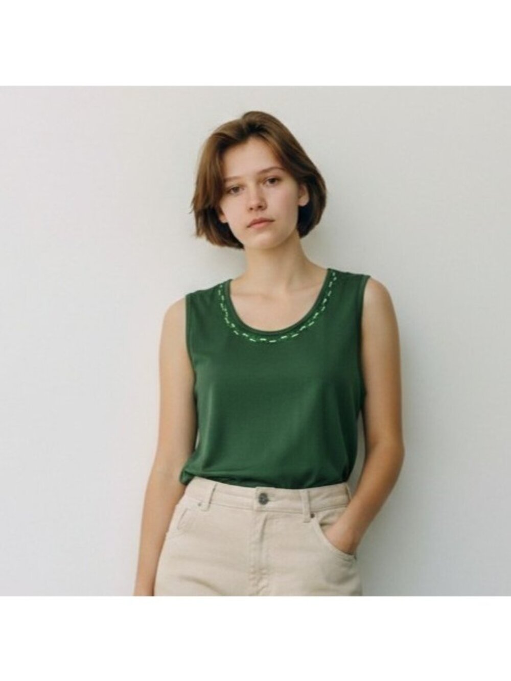 Y2K Womens Embellished Tank Top L‎ Green Stretch Lightweight Feminine